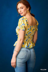 Umgee Floral Smocked Peplum Blouse