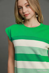 Umgee French Terry Side Slit Striped Mini Dress