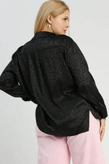 Umgee Full Size Animal Jacquard Print Button Up Long Sleeve Shirt Plus Size