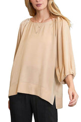 Umgee Full Size Crinkled Satin Top Plus Size Tan / M