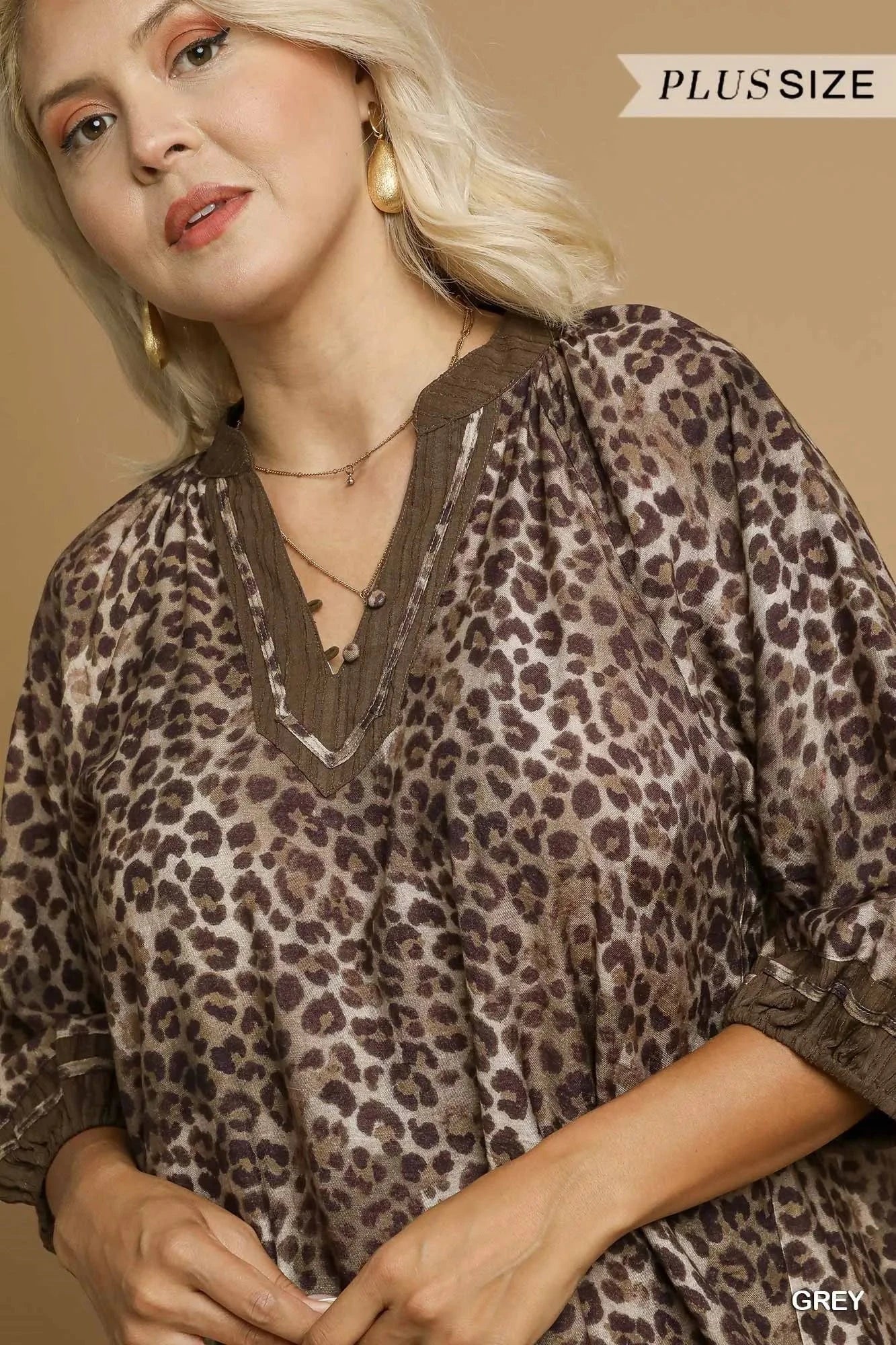 Umgee Full Size Leopard Print Mini Dress with Contrast Trim Plus Size
