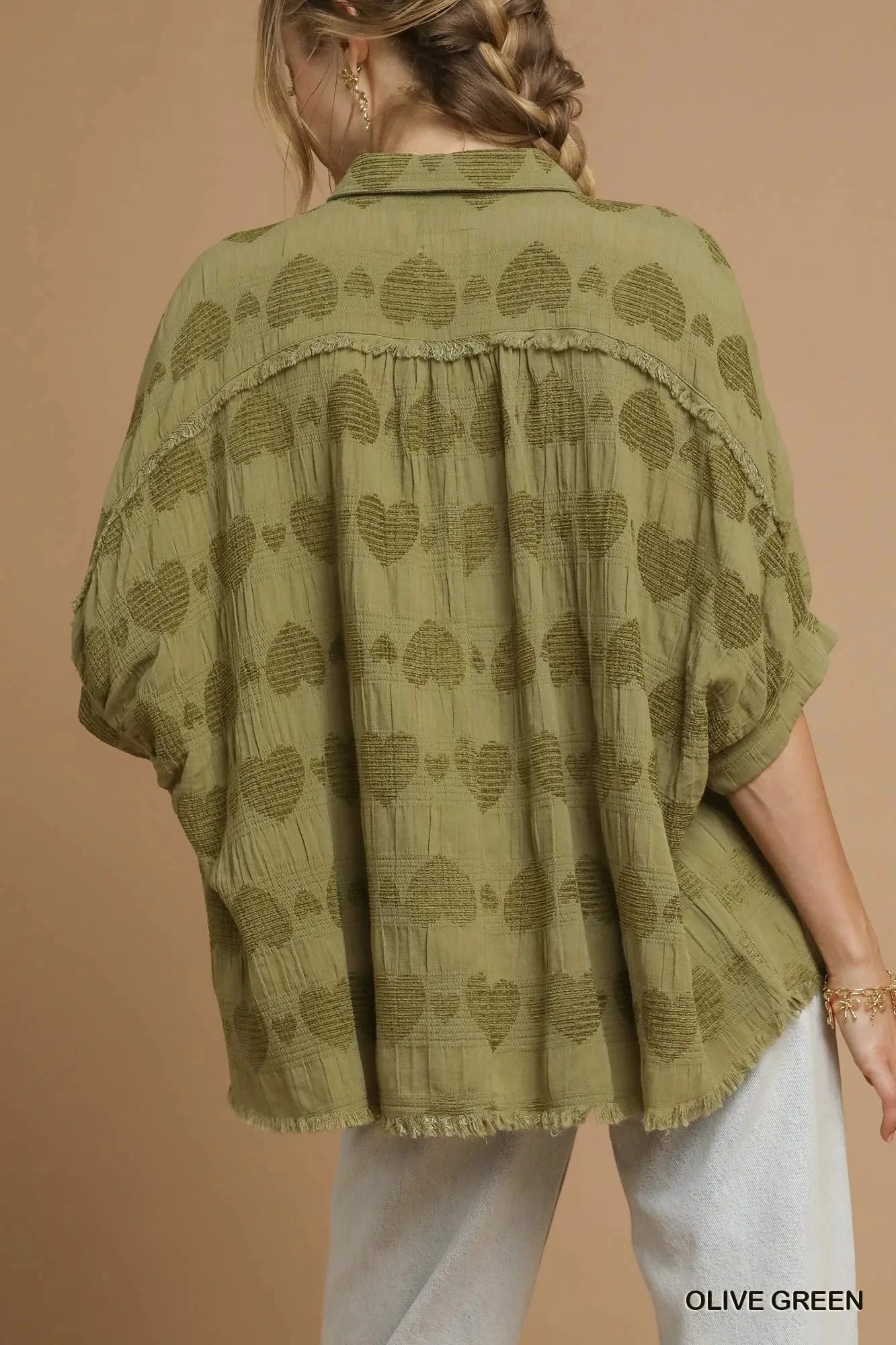 Umgee Jacquard Heart Collared Shirt