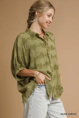 Umgee Jacquard Heart Collared Shirt