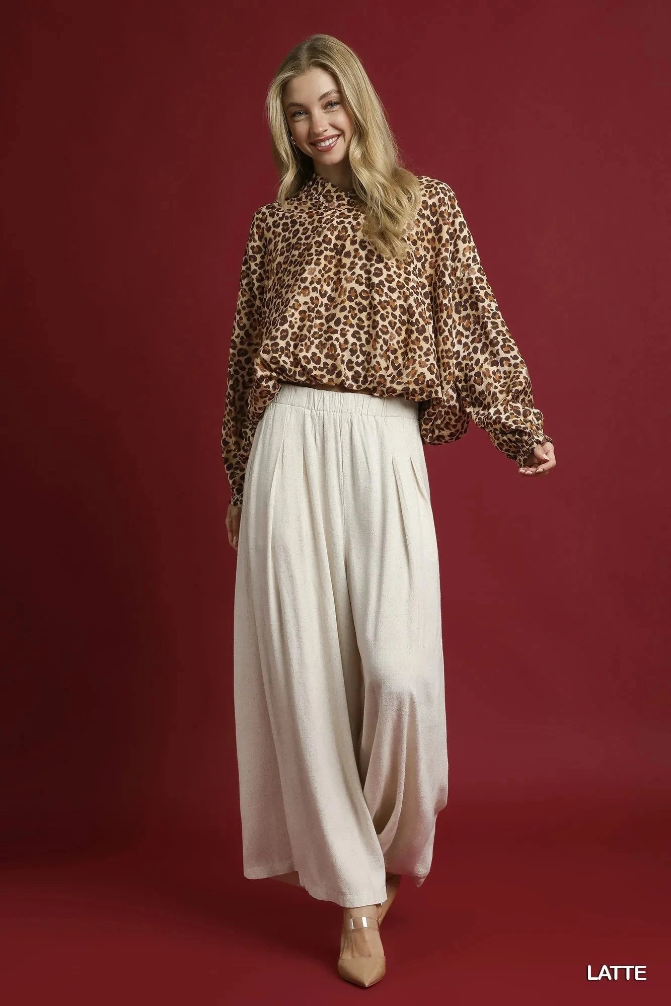 Umgee Leopard Print Balloon Sleeve Blouse