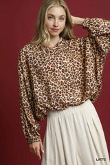 Umgee Leopard Print Balloon Sleeve Blouse LATTE / S