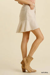 Umgee Linen Blend 5 Pockets High Low Skirt with Frayed Hem