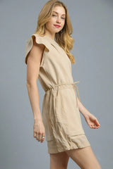 Umgee Luxeknit Ruffle Sleeve Drawstring Mini Dress