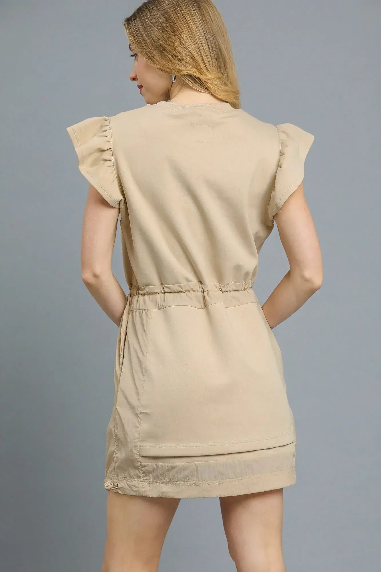 Umgee Luxeknit Ruffle Sleeve Drawstring Mini Dress