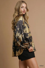 Umgee Metallic Fabric Blouse with Balloon Sleeves