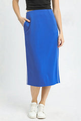 Umgee Midi Pencil Skirt with Contrast Piping Detail OCEAN / XS