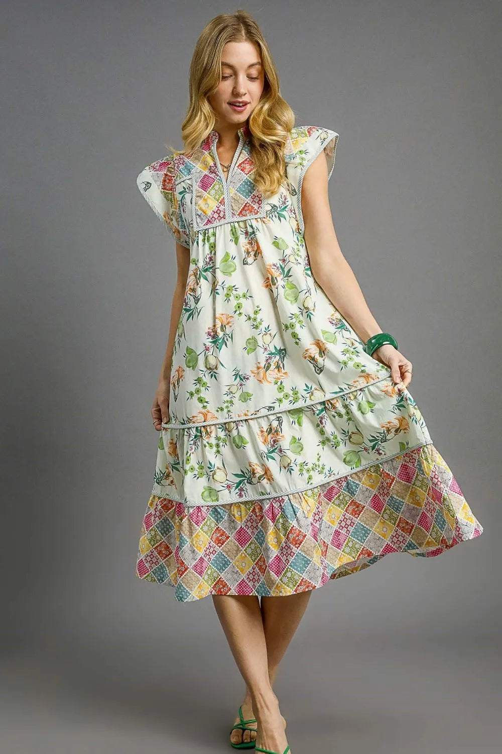 Umgee Patchwork Garden Midi Dress