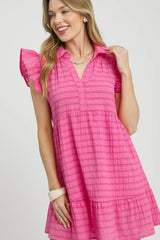 Umgee Ruffle Cap Sleeve Textured Mini Dress