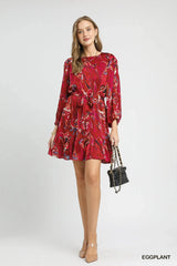 Umgee Ruffled Hem Printed Balloon Sleeve Dress