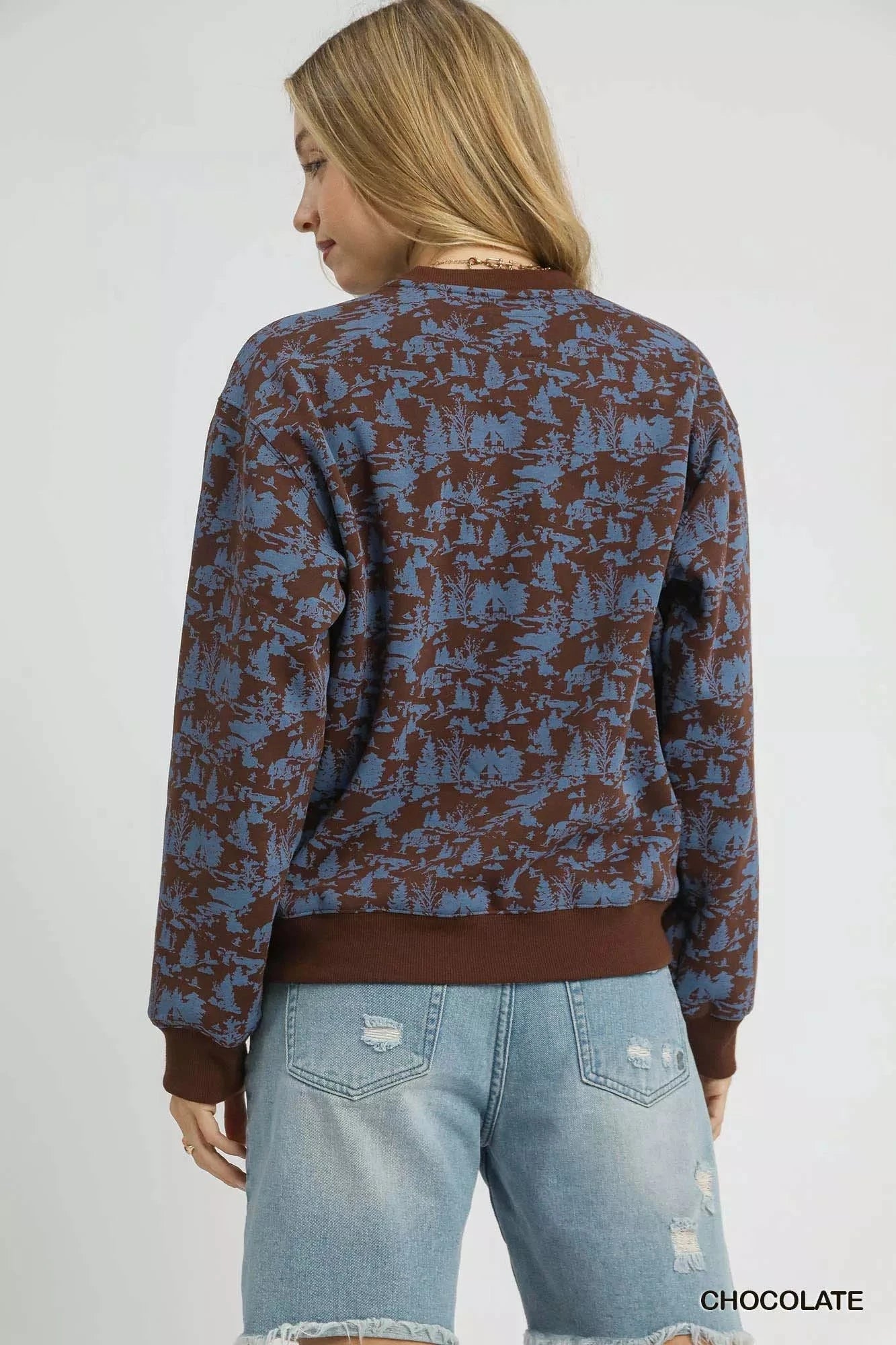 Umgee Scenic Print Cropped Sweatshirt