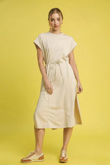 Umgee Side Slit Short Sleeve Midi Tee Dress ECRU / XS