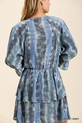 Umgee Tie Dye Ruffled Layered Dress with Elastic Waistband