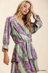 Umgee Tie Dye Ruffled Layered Dress with Elastic Waistband