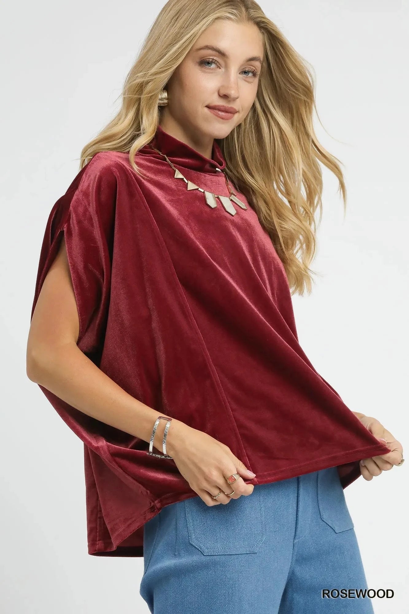 Umgee Velvet Mock Neck Sleeveless Blouse