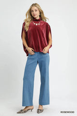 Umgee Velvet Mock Neck Sleeveless Blouse ROSEWOOD / S