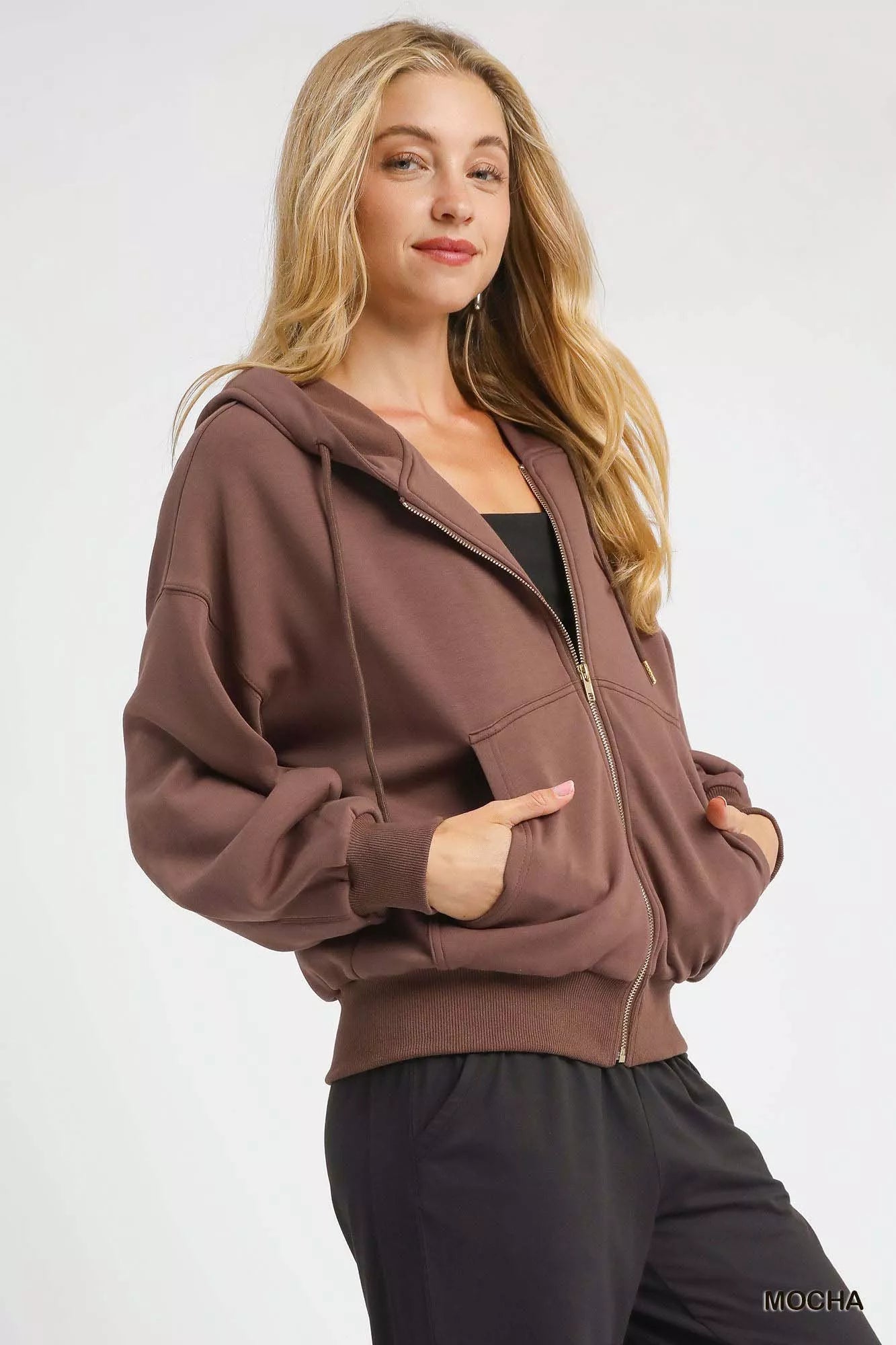 Umgee Zip-Up Fleece Hooded Jacket