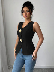 V-Neck Button Detail Tank Top