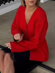 V-Neck Button-Down Knit Cardigan