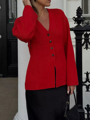 V-Neck Button-Down Knit Cardigan