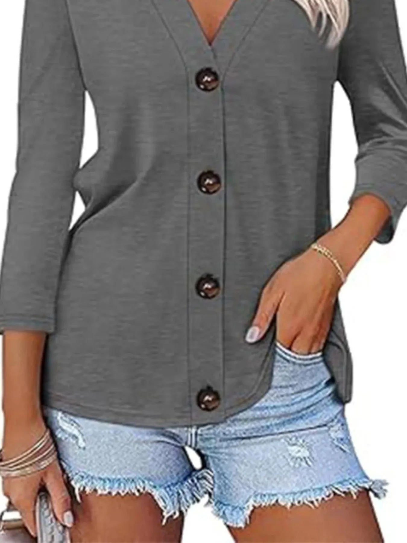 V-Neck Button Front Casual Top