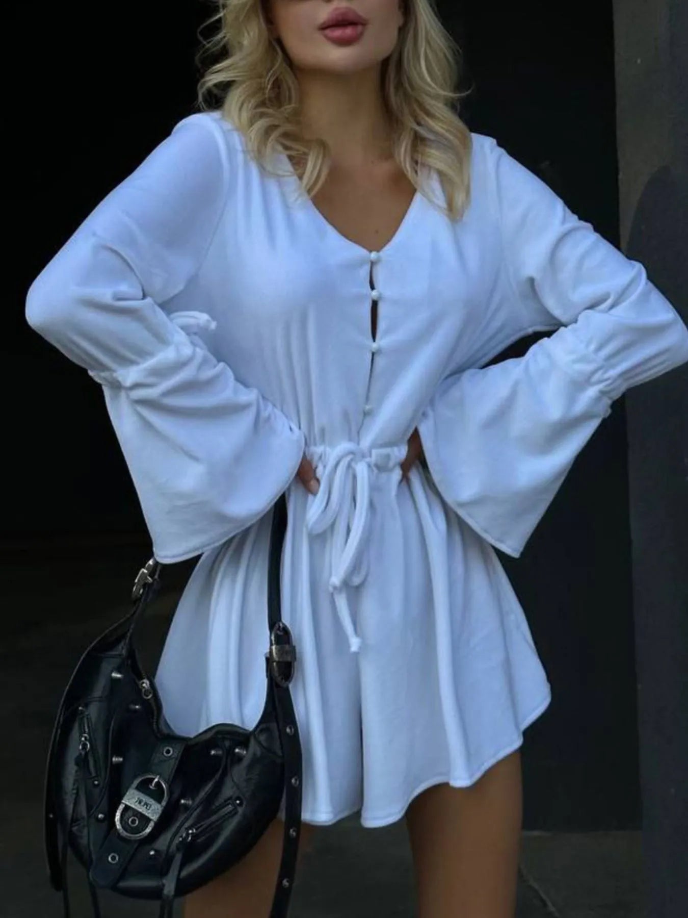V-Neck Flounce Sleeve Romper