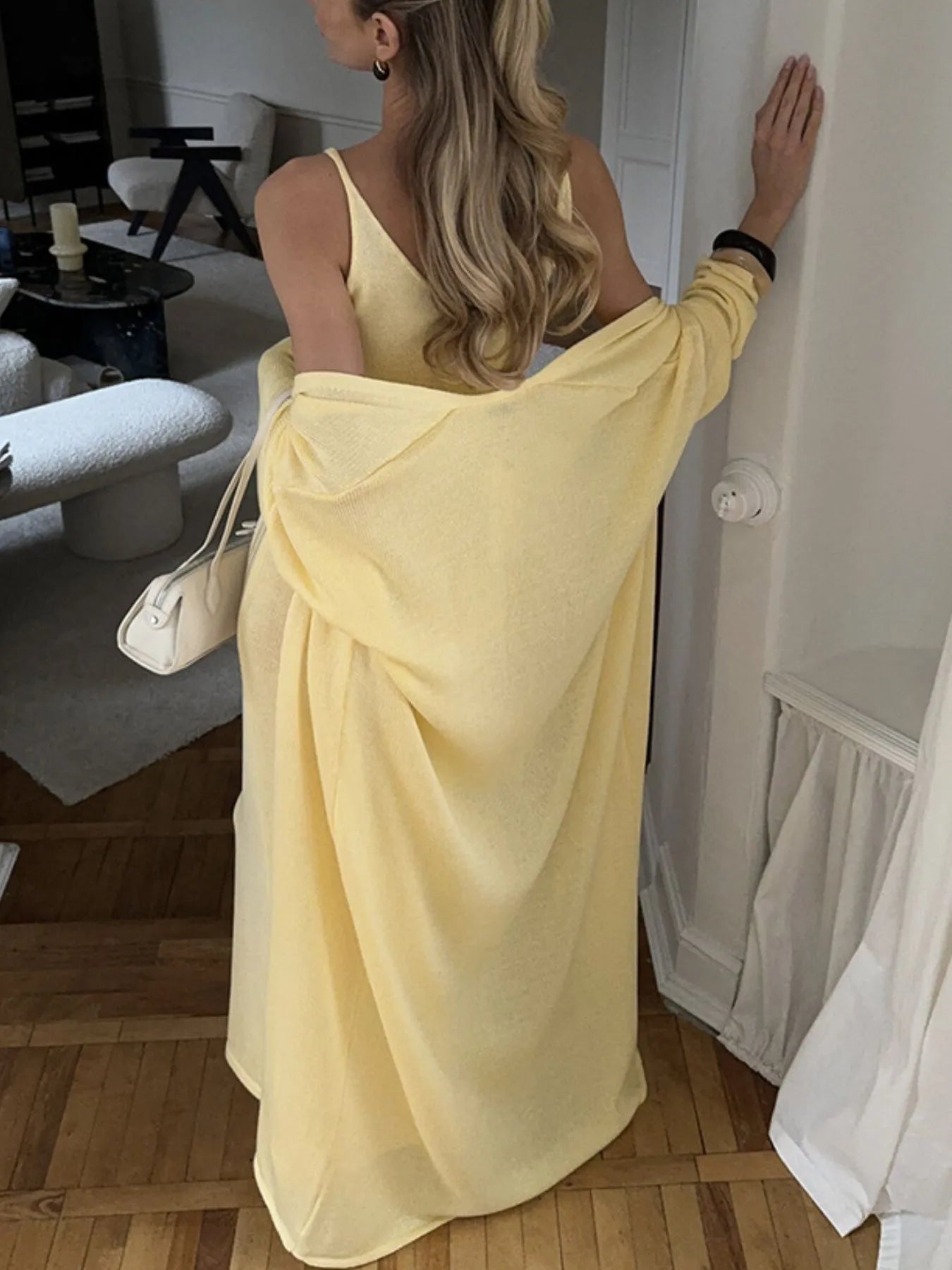 V-Neck Knit Dress and Cardigan Sweater Set