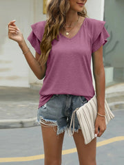 V-Neck Layered Ruffled Sleeve Blouse