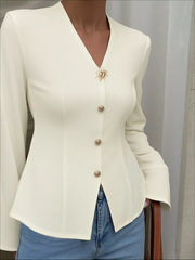 V-Neck Long Sleeve Fitted Blouse