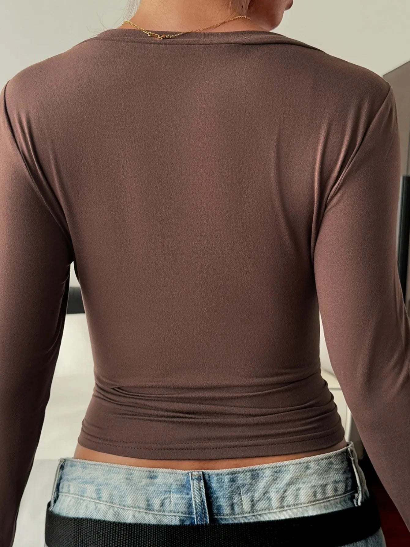 V-Neck Long Sleeve Fitted T-Shirt