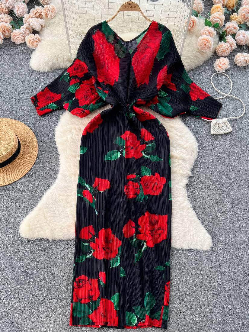 V neck Mesh Sleeves Bohemian Print Midi Dress MAX SIZE / Festival Chic