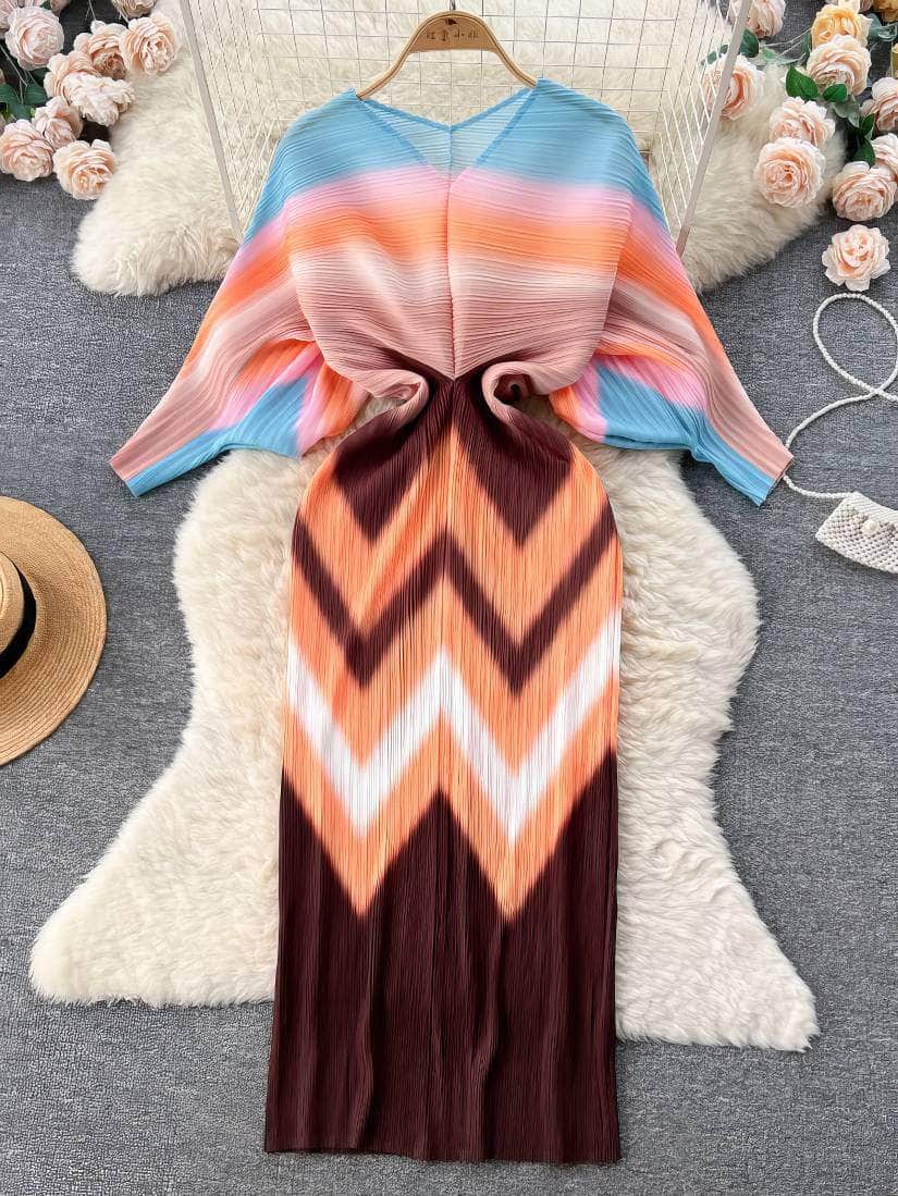 V neck Mesh Sleeves Bohemian Print Midi Dress MAX SIZE / Gypsy Rhapsody