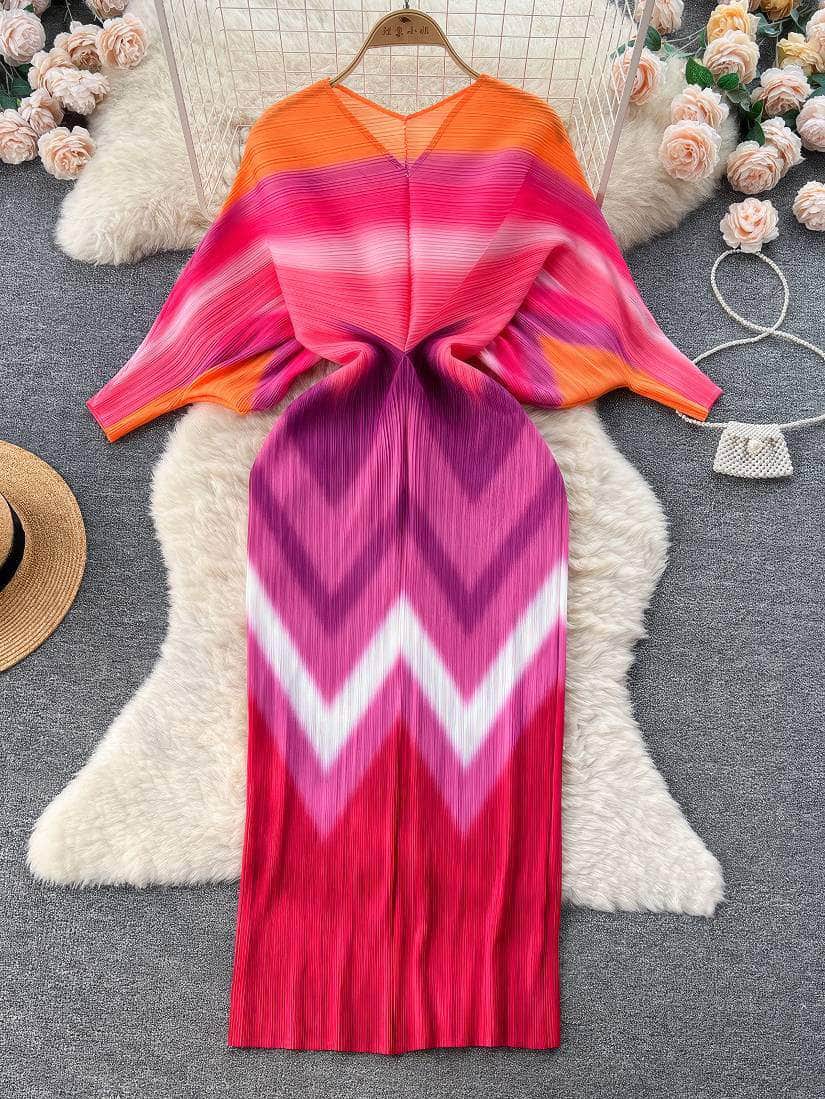 V neck Mesh Sleeves Bohemian Print Midi Dress MAX SIZE / Mystic Boho