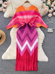 V neck Mesh Sleeves Bohemian Print Midi Dress MAX SIZE / Mystic Boho