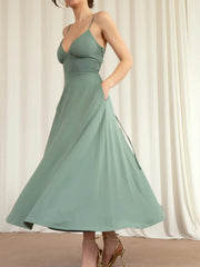 V-Neck Midi Cami Dress with Pockets