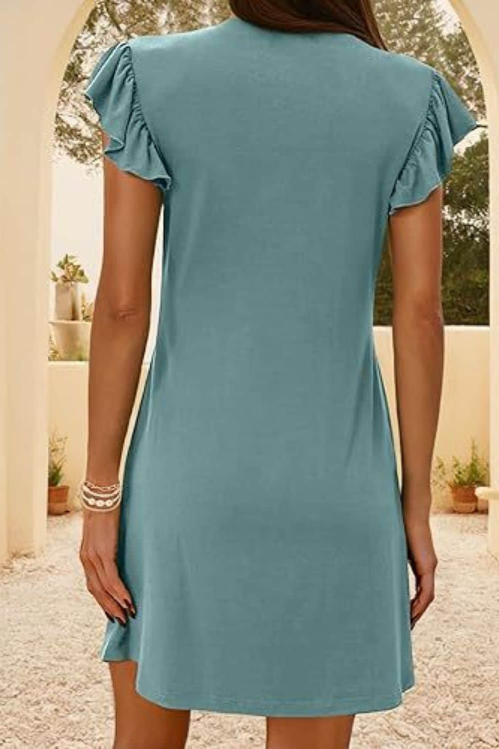 V-Neck Ruffled Cap Sleeve Dress