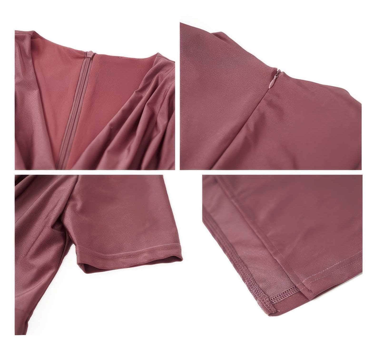 V-Neck Ruffled Puff Sleeves Pleated Midi Dress