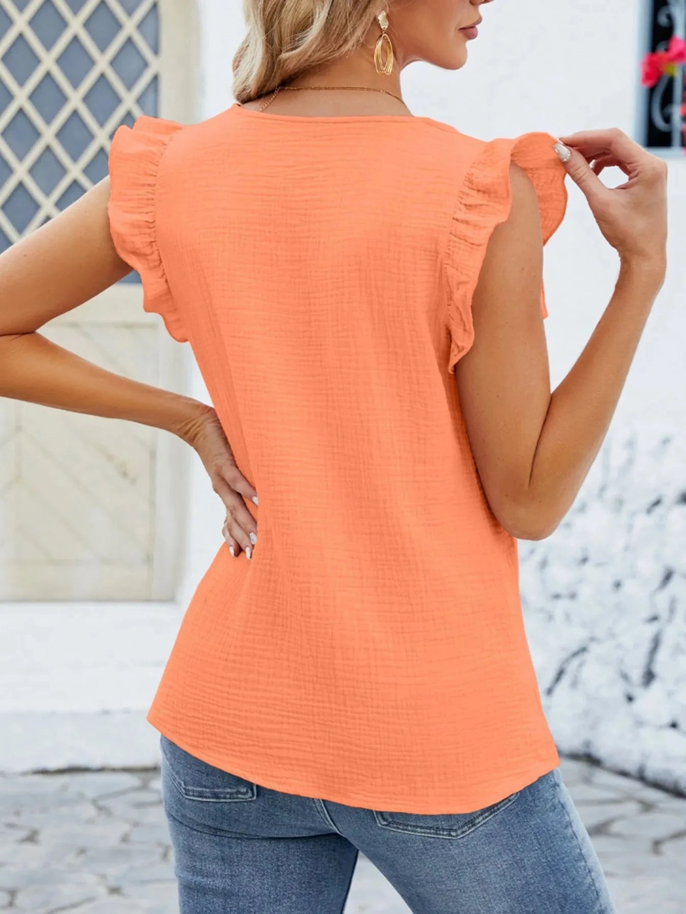 V-Neck Ruffled Sleeve Top
