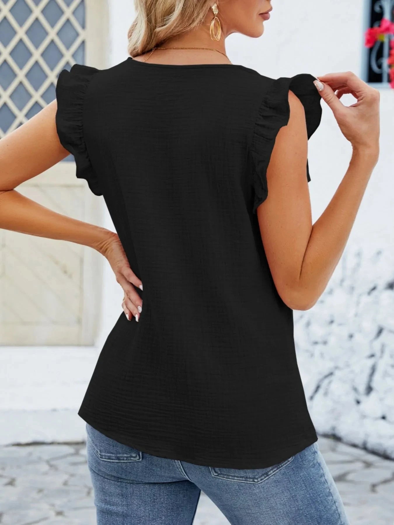 V-Neck Ruffled Sleeve Top