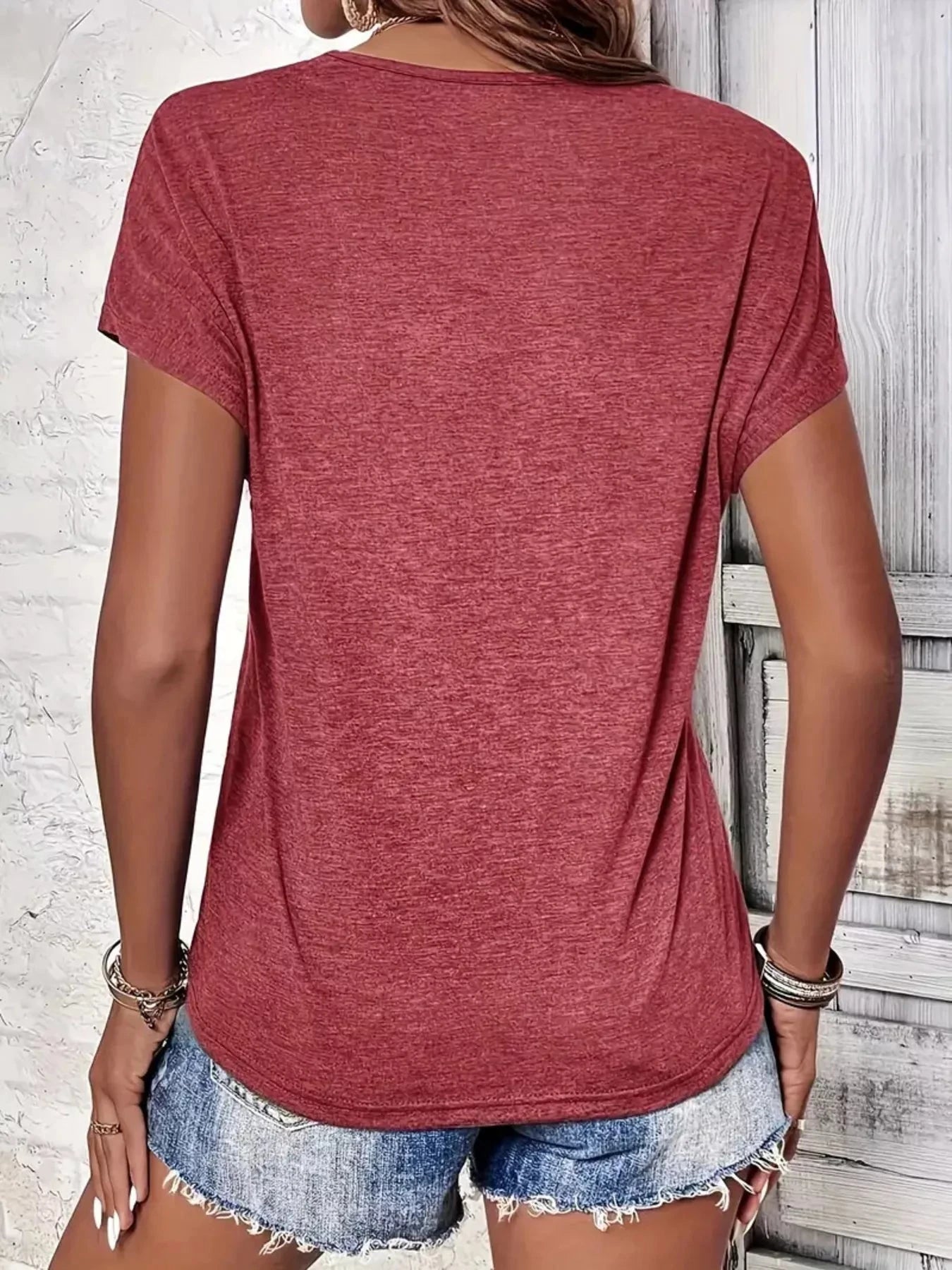 V-Neck Short Sleeve Casual Top