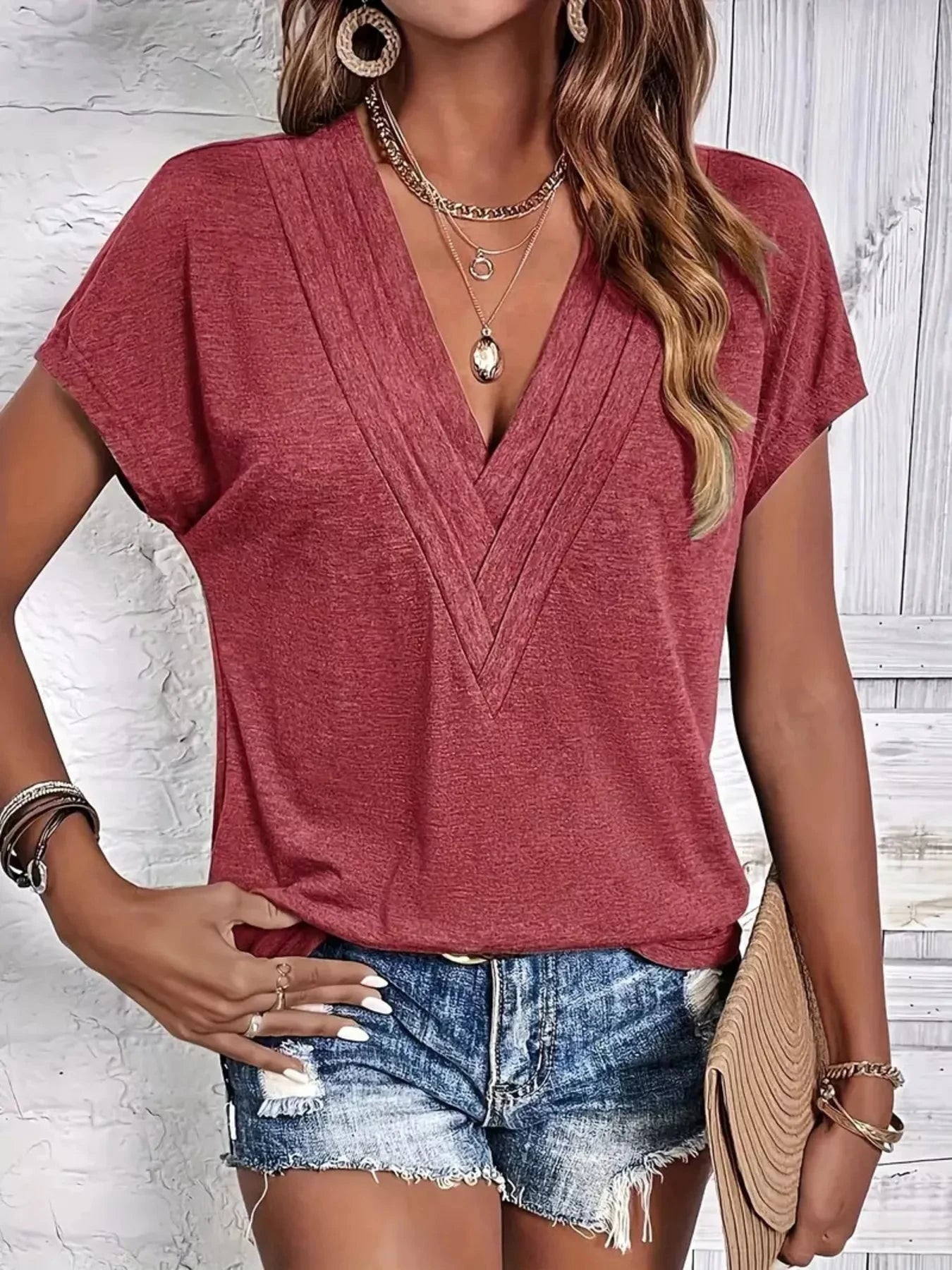 V-Neck Short Sleeve Casual Top