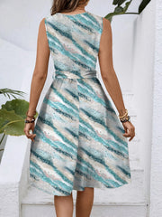 V-Neck Sleeveless Tie Waist Dress