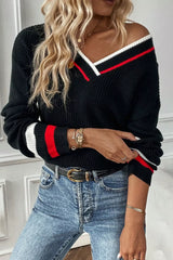 V-Neck Striped Trim Sweater