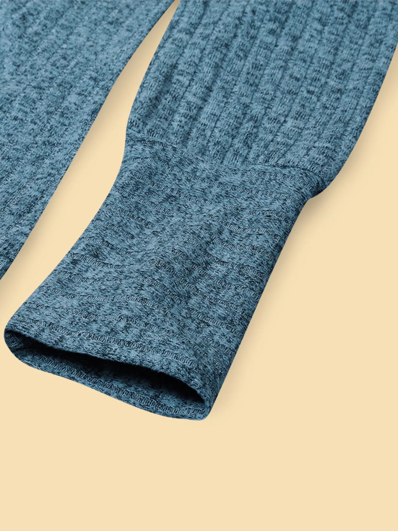 V-Neck Textured Knit Long Sleeve T-Shirt