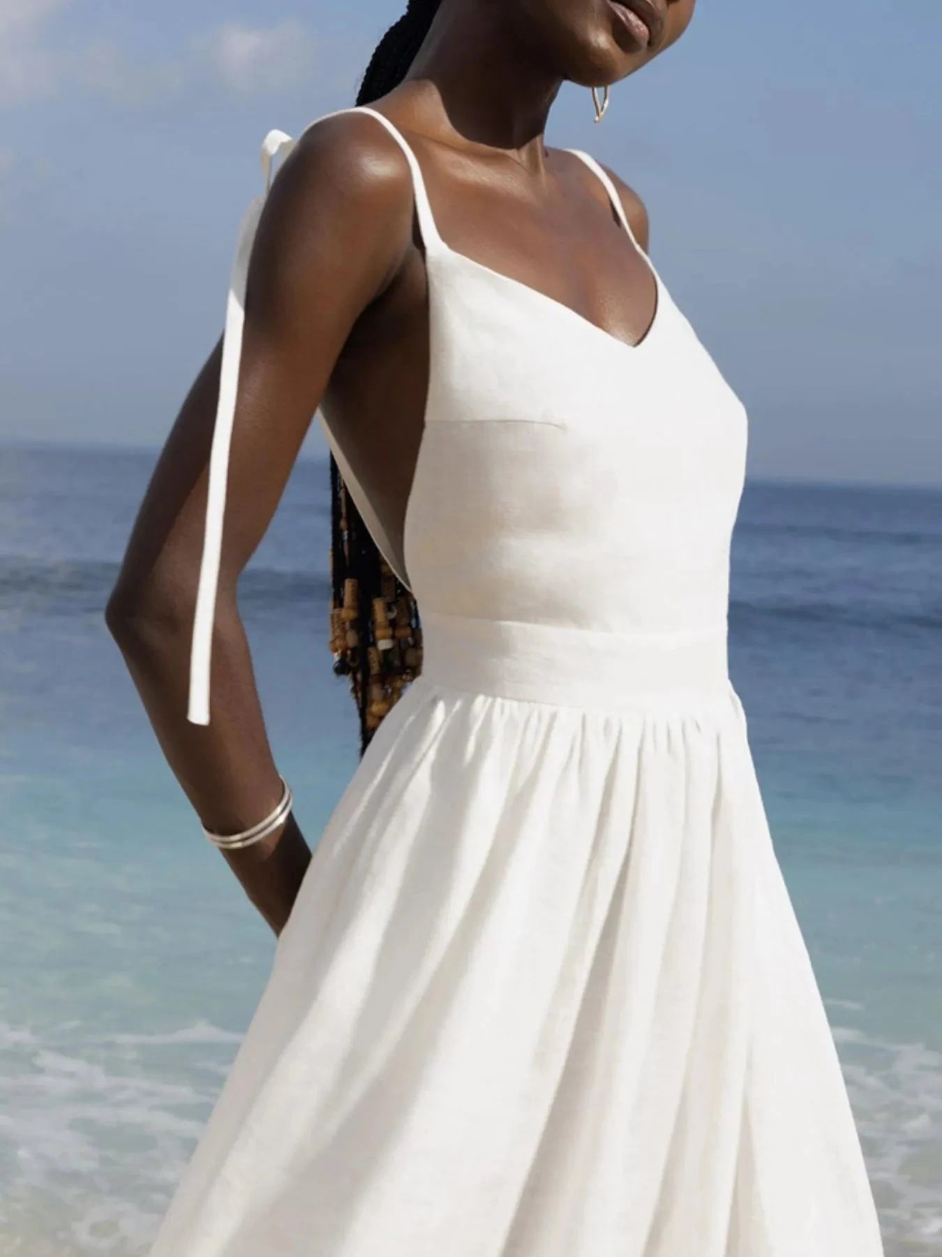 V-Neck Tie Shoulder Maxi Dress