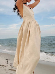 V-Neck Tie Shoulder Maxi Dress