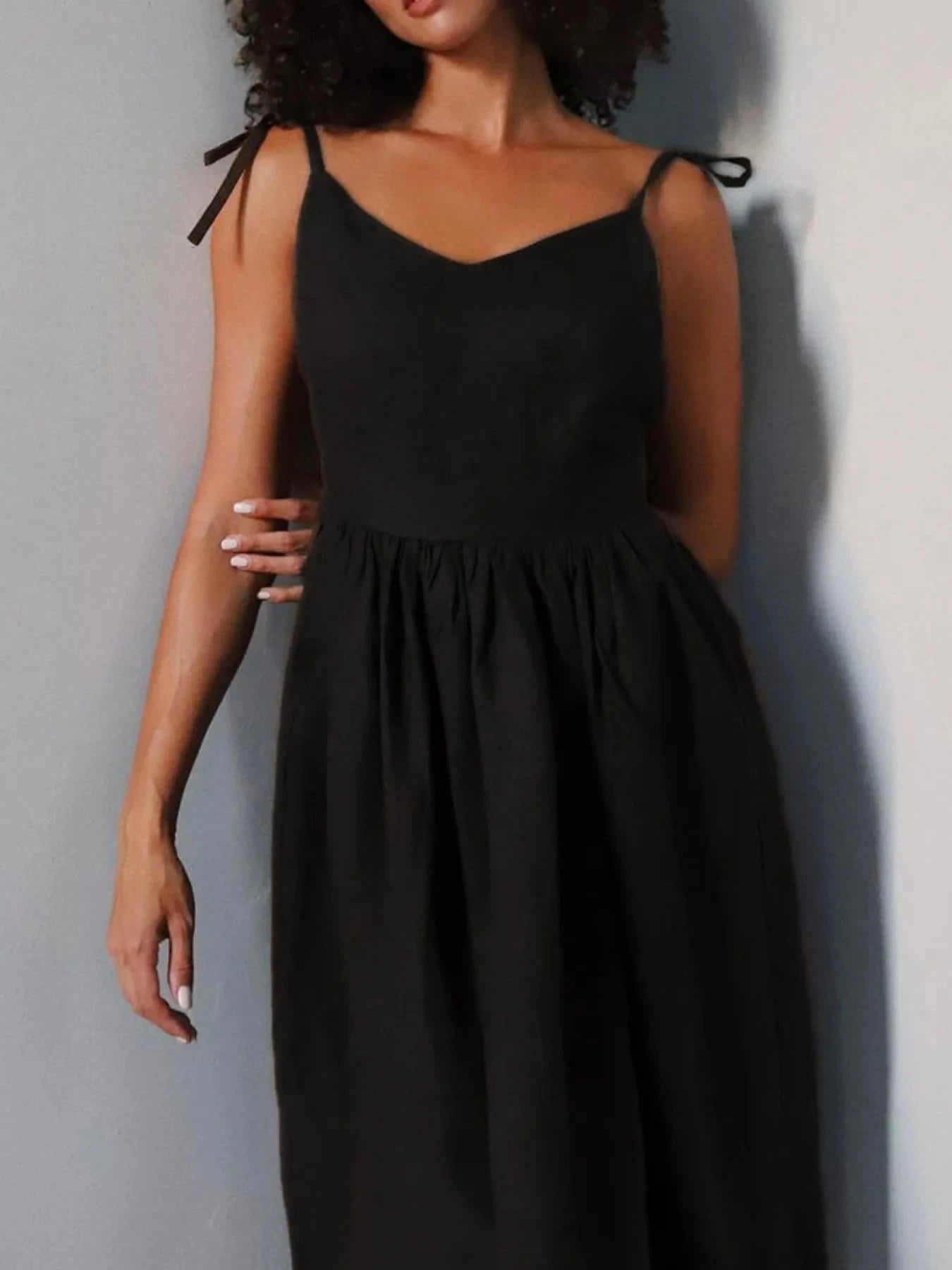 V-Neck Tie Shoulder Maxi Dress